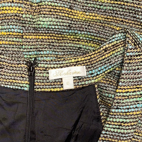 Shoshanna Green Stripe Silk Blend Metallic Sleeveless Tweed Dress - Size 6 - Picture 4 of 9